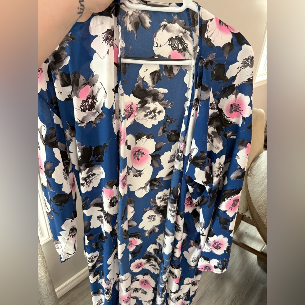 Floral Blue Long Lightweight Cardiagn